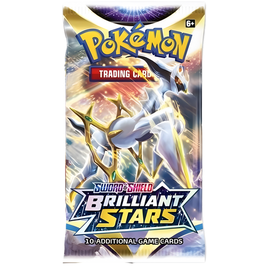Pack of Pokémon trading cards featuring a white and gold creature with cosmic background.
