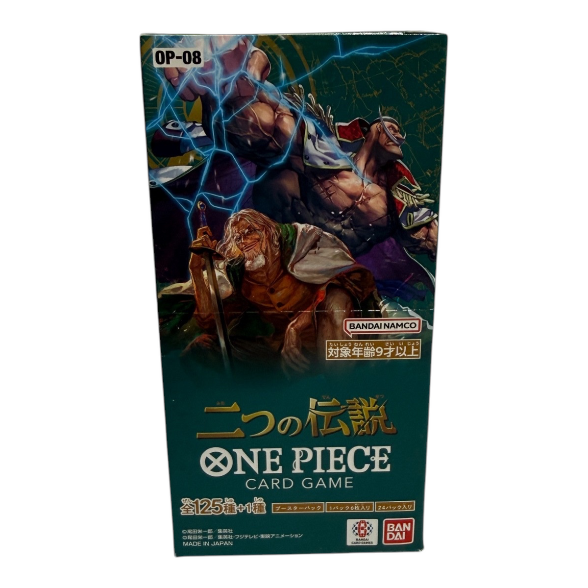 Actual sealed Japanese ONE PIECE Card Game OP-08 Two Legends 24-pack booster box, front packaging