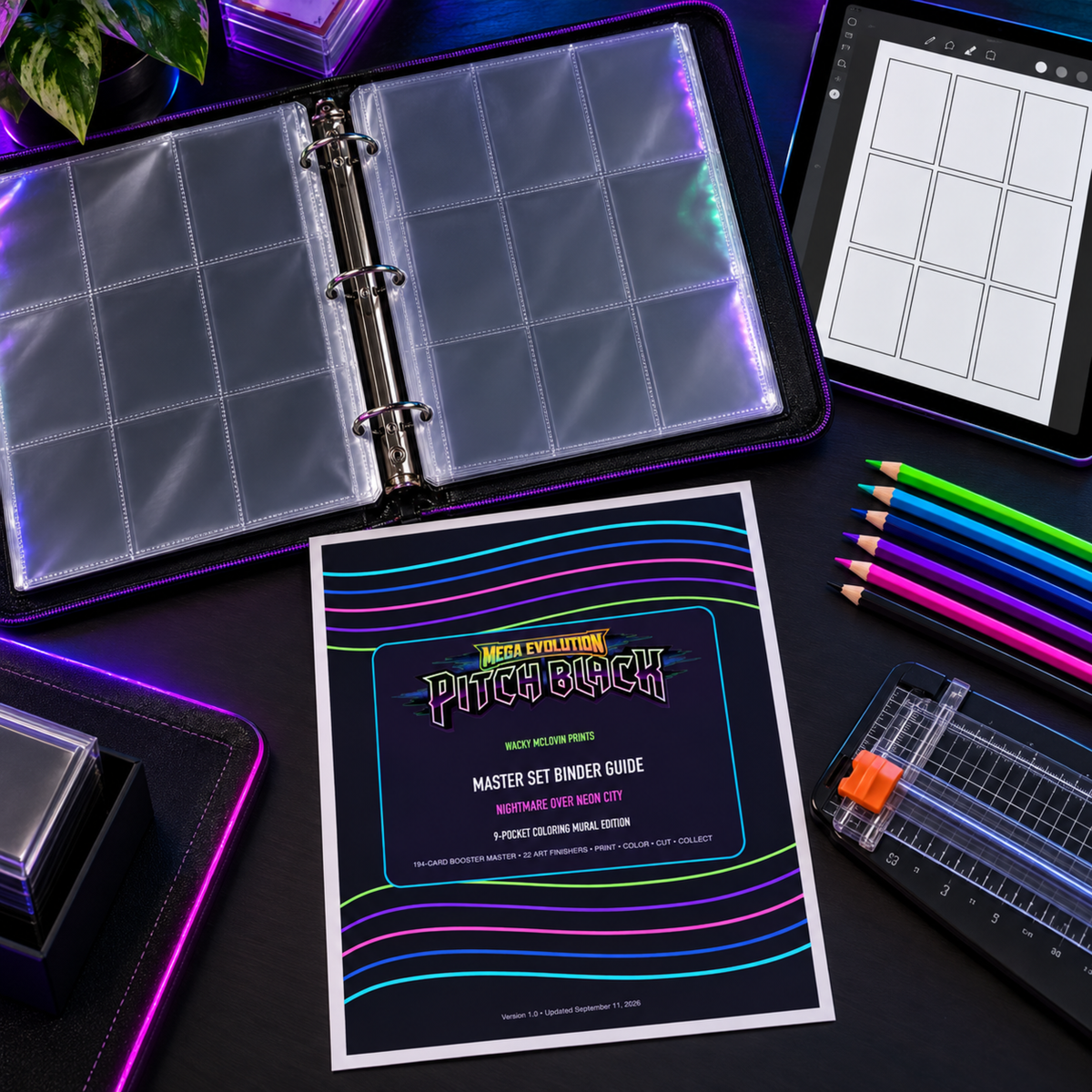 Pitch Black printable binder guide premium collector desk mockup