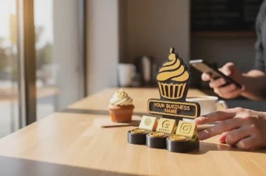 Custom NFC Review Stand | Google, TikTok, Facebook & Website | Tap to Review Sign | Small Business Marketing Display