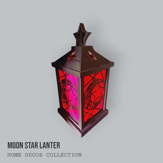 Moon Star Lantern – Celestial Scene Lantern for Home Decor, Night Sky Glow, Star & Moon Cutout LED Lantern