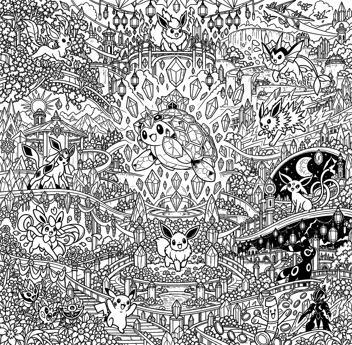 Terastal Gathering Simplified Chinese connected coloring mural preview