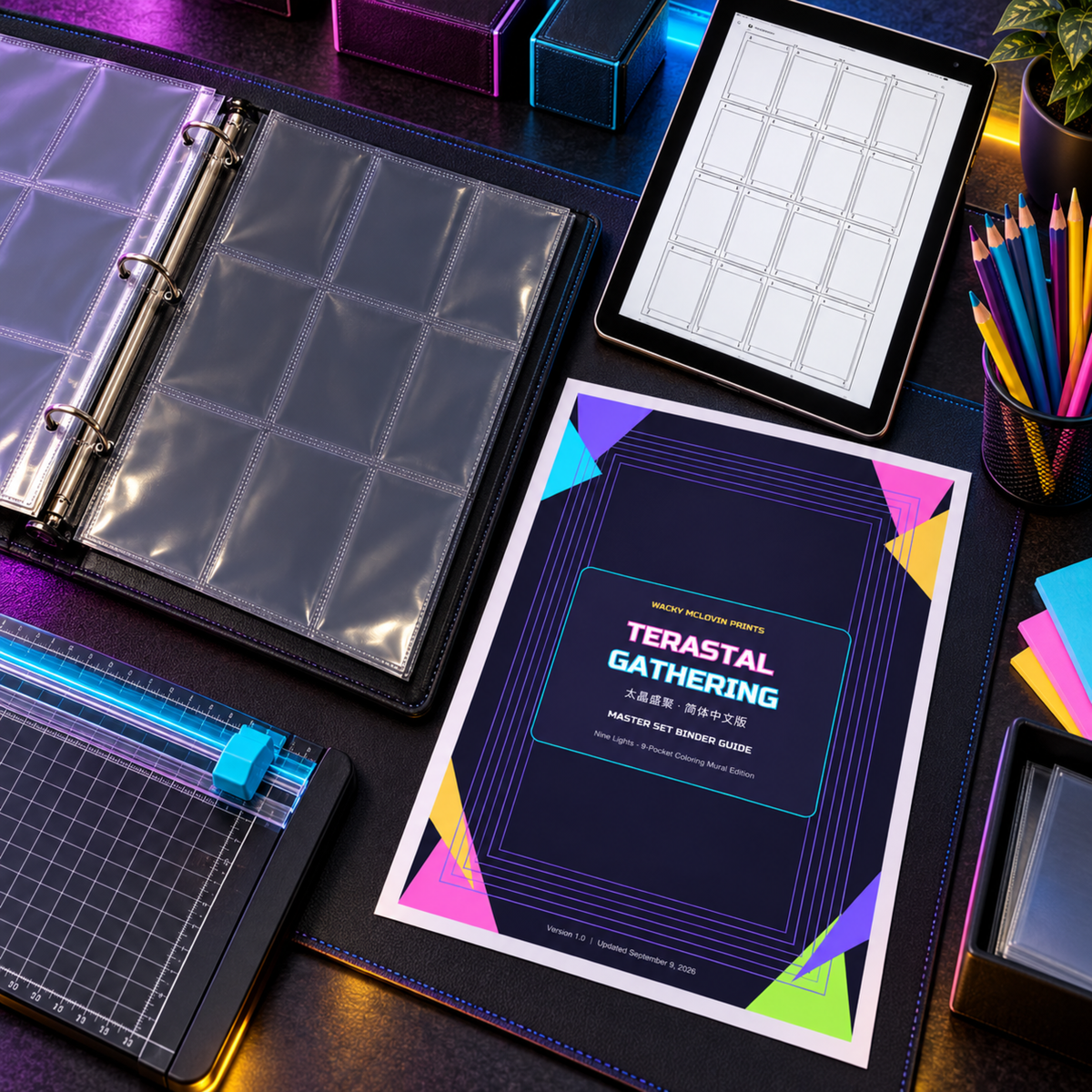 Terastal Gathering Simplified Chinese printable binder guide premium collector desk mockup