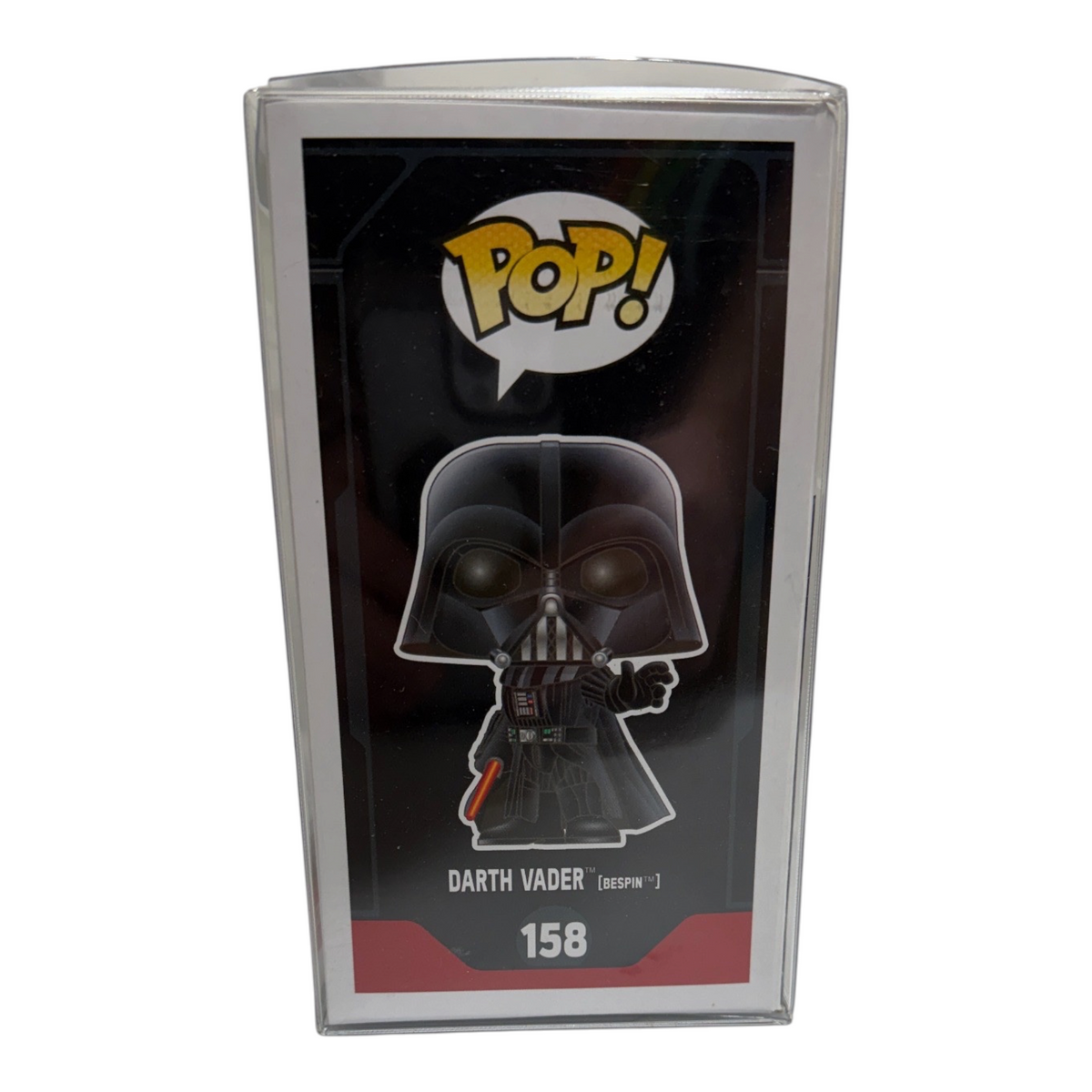 Illustrated side of the Darth Vader Bespin number 158 Funko Pop! box