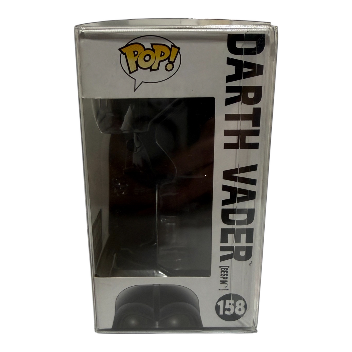 Window-side view of boxed Funko Pop! Darth Vader Bespin number 158