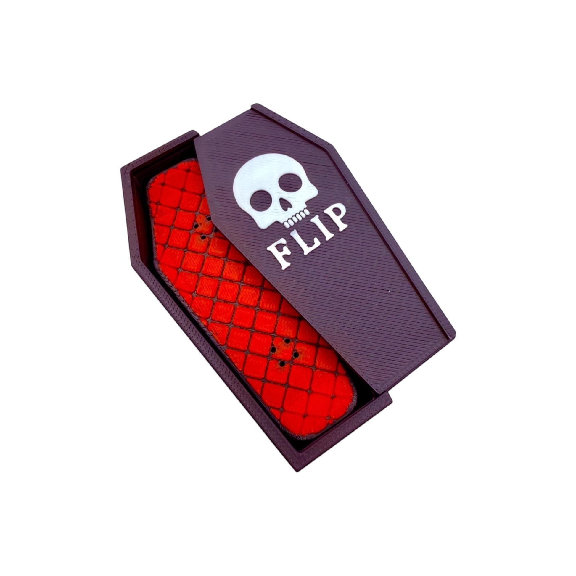 Kickflip Magnetic Fidget | Silent Click Desk Toy | Coffin Design with Matching Color Crate